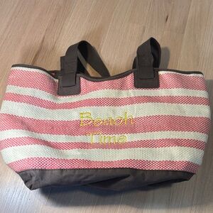 Thirty-One Pink and Cream Striped Tote